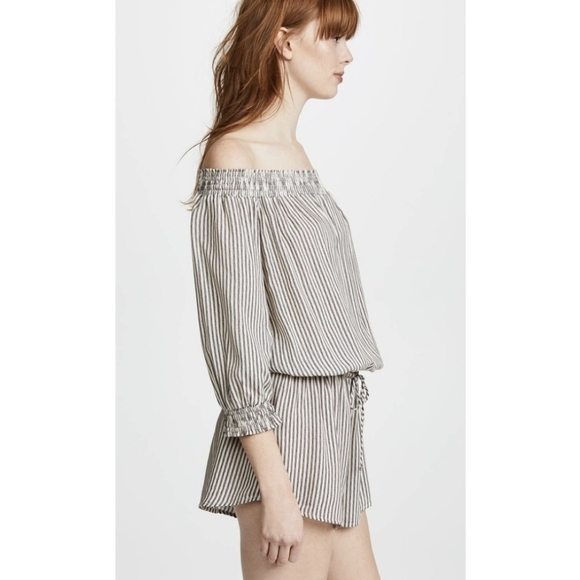 Eberjey Sea Stripe Off The Shoulder Romper Black & White Striped Medium Large - Picture 4 of 15